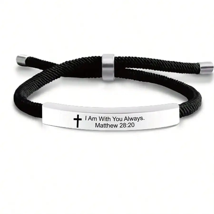 Stainless Steel Bible Verse Bracelet with Cross Charm for Men and Women