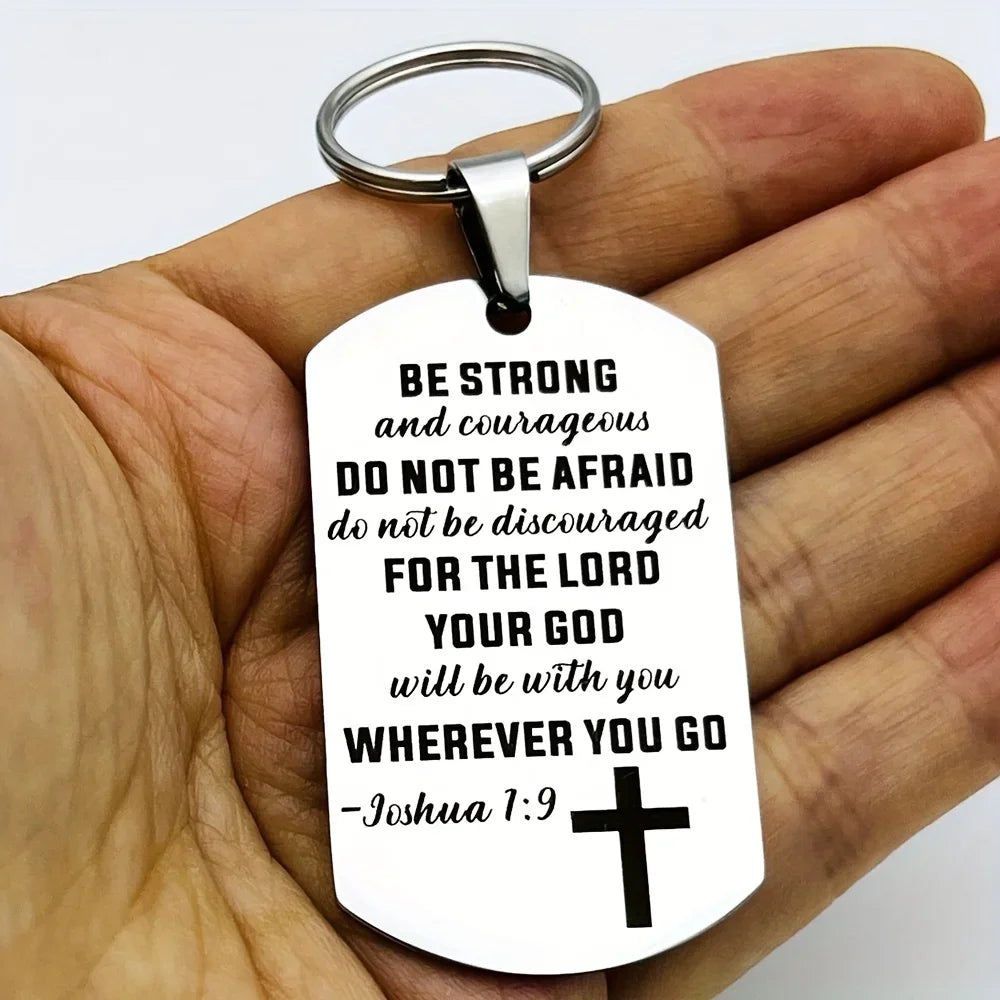 1pc Cross Christian Gifts Inspirational Bible Verse Keychain, Be Strong And Courageous Pendant, Religious Jewelry For Birthday