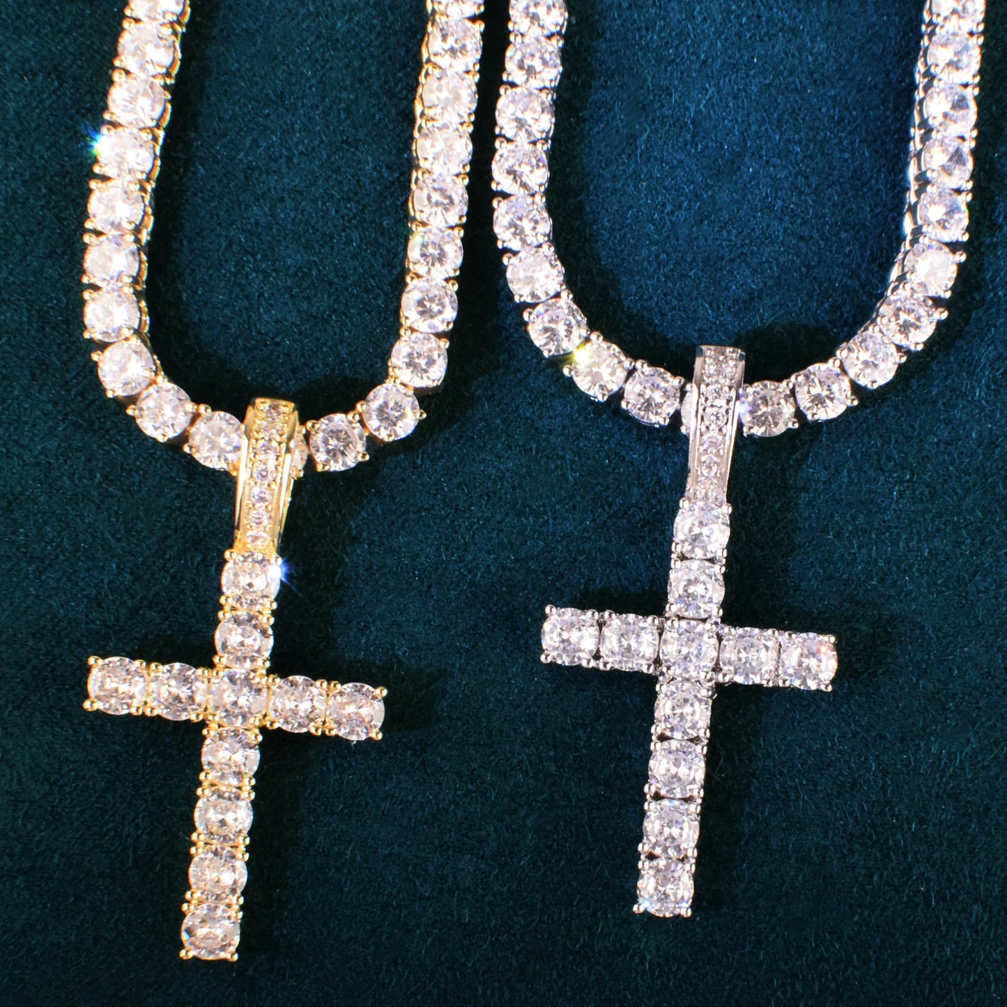 One Row Cross Pendant For Men Women With 4mm Zirconia Necklace Chain Copper Hip Hop Rock Jewelry