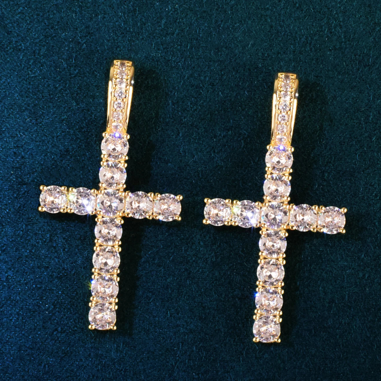 One Row Cross Pendant For Men Women With 4mm Zirconia Necklace Chain Copper Hip Hop Rock Jewelry