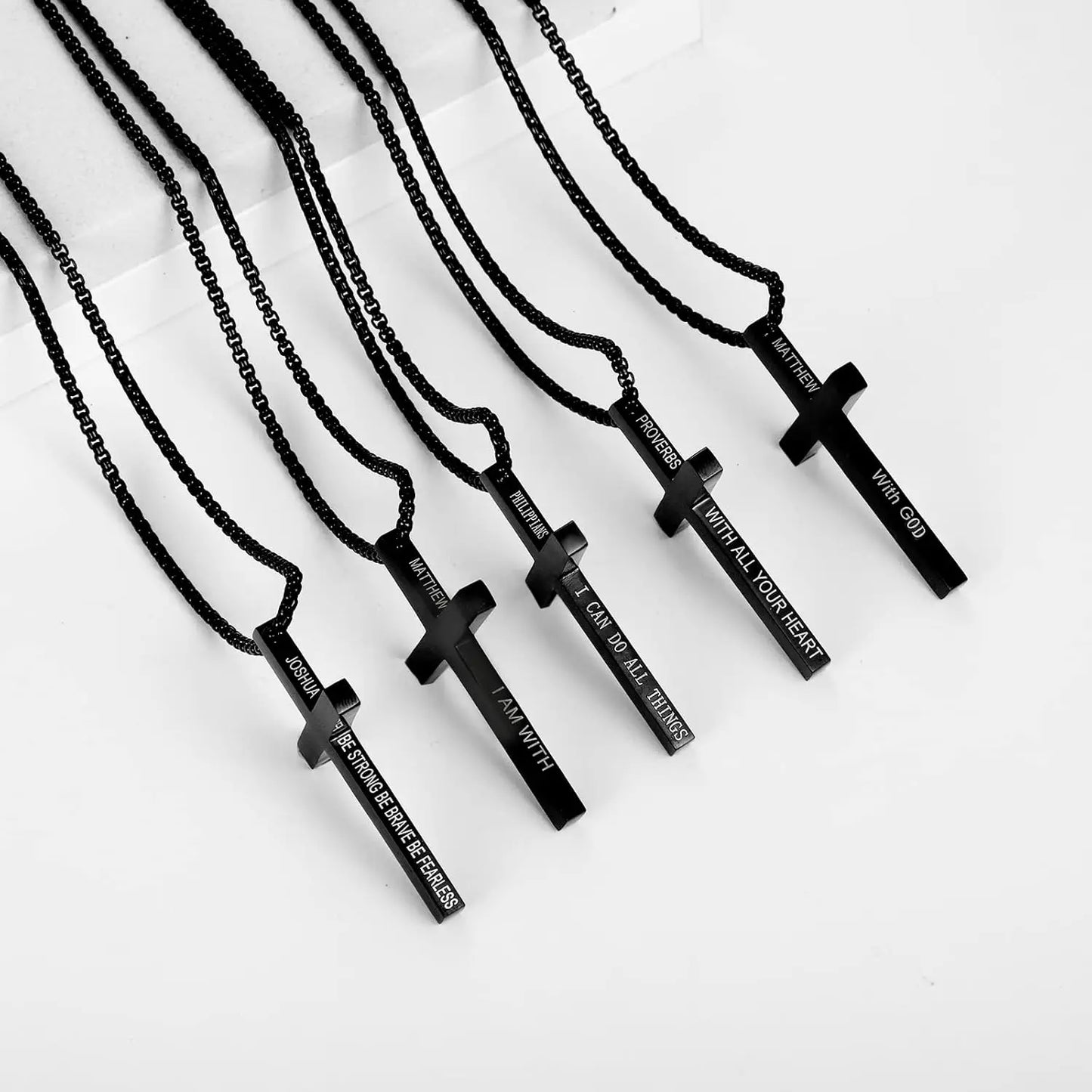 Men's Inspirational Bible Verse Cross Pendant Necklace, Stainless Steel Chain, Christian Jewelry Religious Gift for Boys