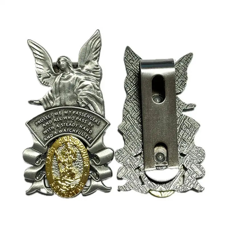 Angel Visor Clip Saint Christopher Medals For Car Angel St Christopher Visor Clip Accessories Bless Driving Religious Gift