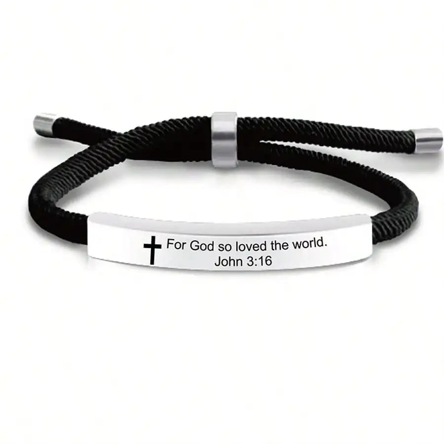 Stainless Steel Bible Verse Bracelet with Cross Charm for Men and Women