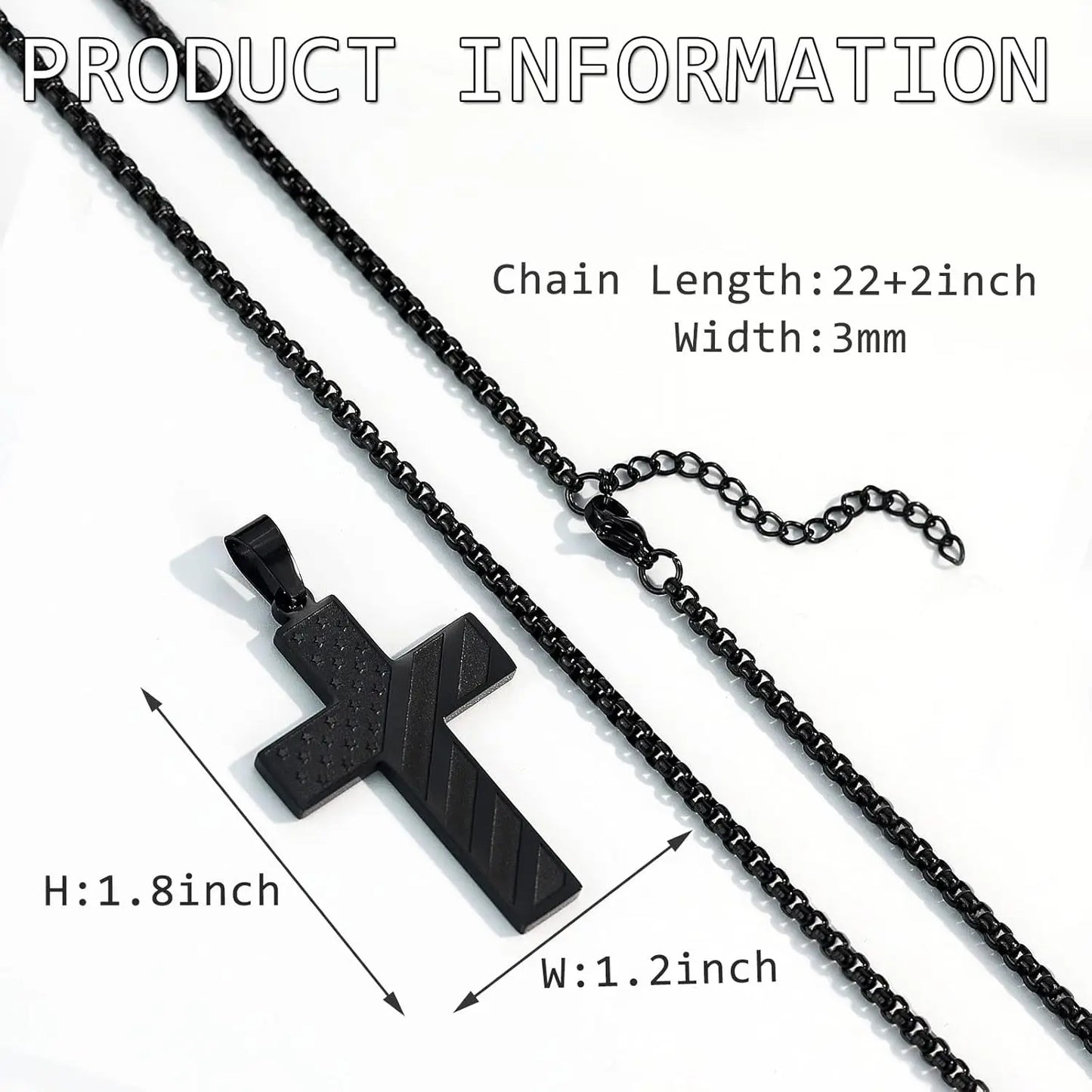 American Flag Cross Necklace for Men Stainless Steel Chain Inspirational Bible Verse Pendant Patriotic Christian Gift