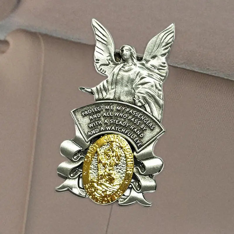 Angel Visor Clip Saint Christopher Medals For Car Angel St Christopher Visor Clip Accessories Bless Driving Religious Gift