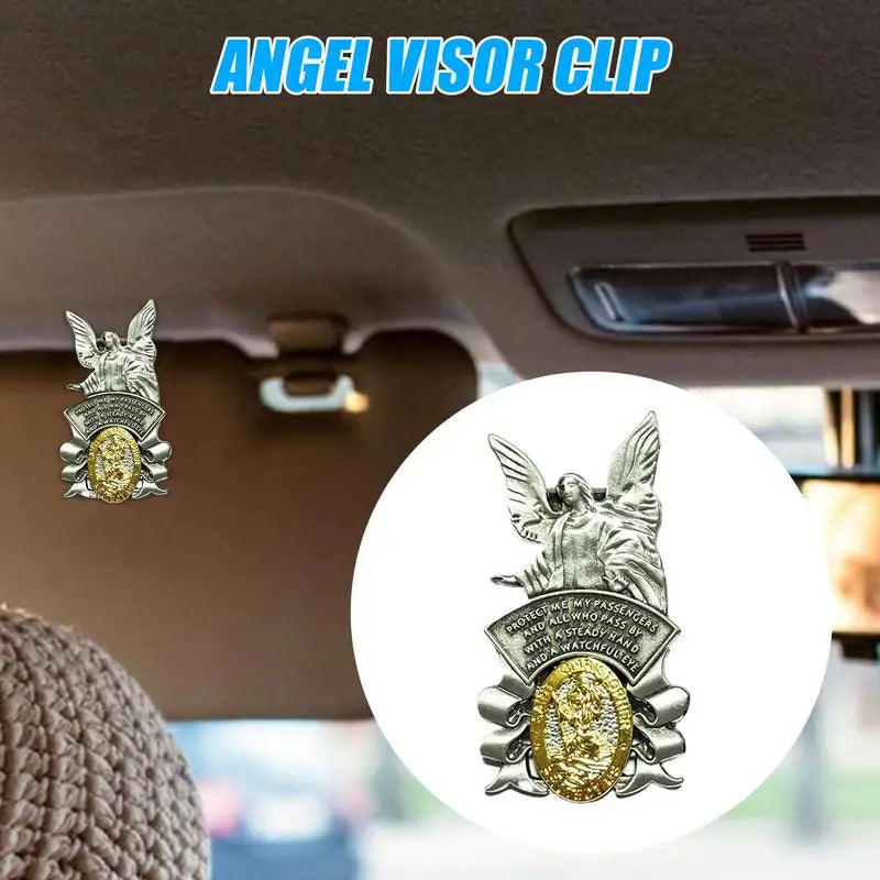 Angel Visor Clip Saint Christopher Medals For Car Angel St Christopher Visor Clip Accessories Bless Driving Religious Gift