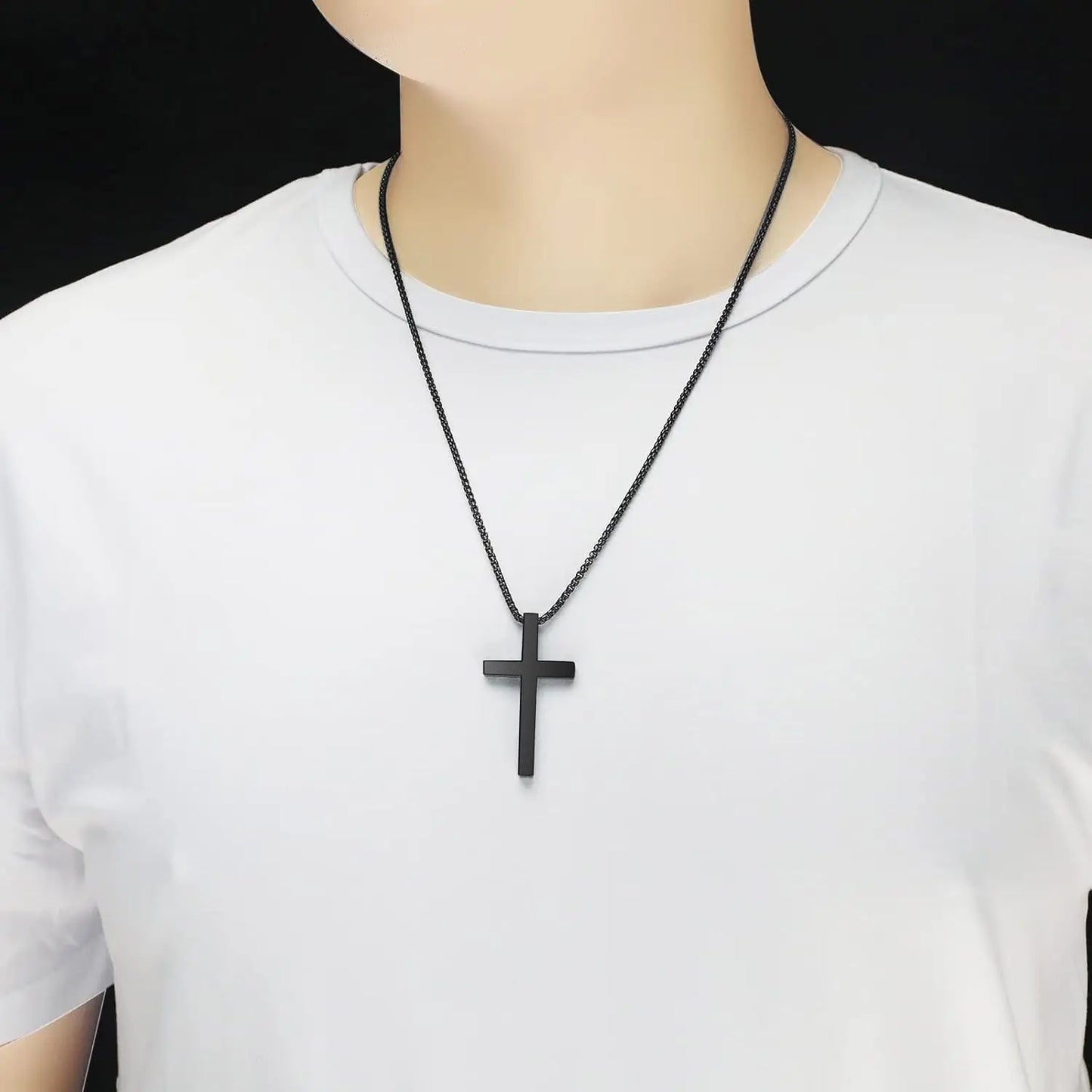 Men's Inspirational Bible Verse Cross Pendant Necklace, Stainless Steel Chain, Christian Jewelry Religious Gift for Boys