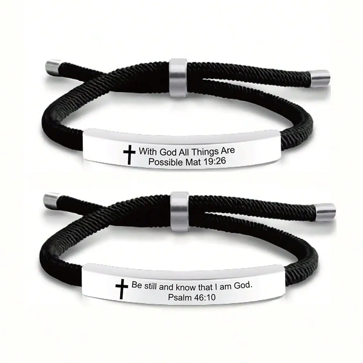 Stainless Steel Bible Verse Bracelet with Cross Charm for Men and Women