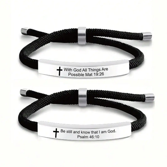 Stainless Steel Bible Verse Bracelet with Cross Charm for Men and Women