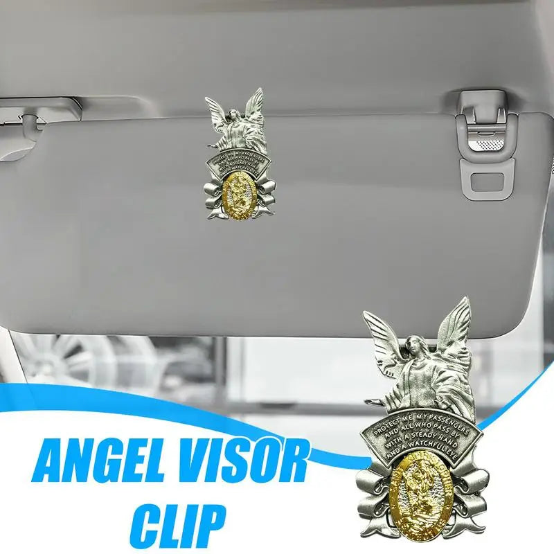 Angel Visor Clip Saint Christopher Medals For Car Angel St Christopher Visor Clip Accessories Bless Driving Religious Gift