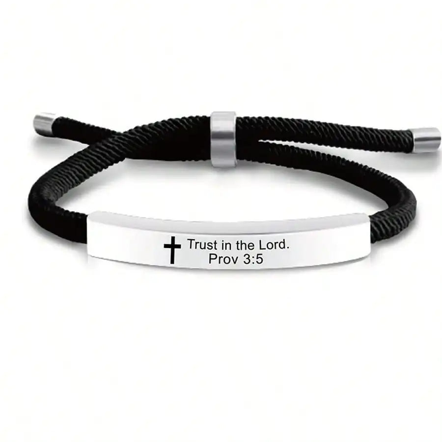 Stainless Steel Bible Verse Bracelet with Cross Charm for Men and Women