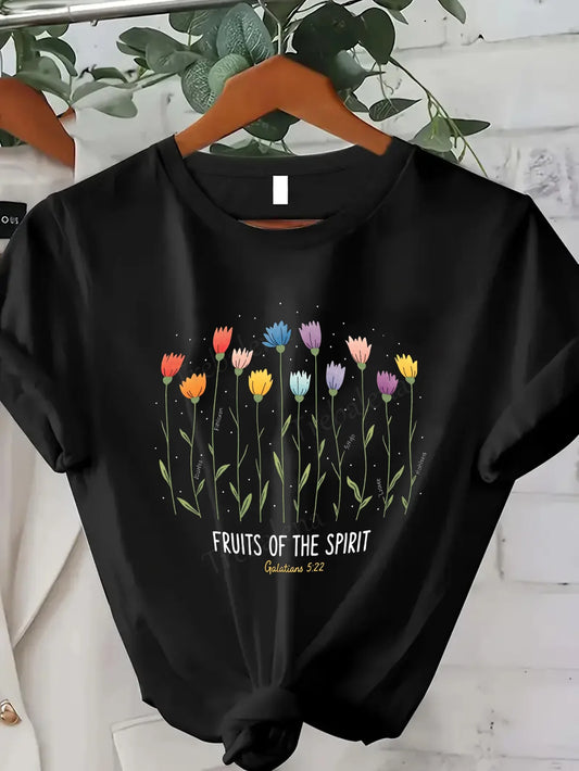 Women T-shirt Fruits of the Spirit Floral T-Shirt for Women - Religious Christian Tee